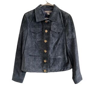 Josephine Chaus Jacket Womens Sz 8 Suede Button Retro Navy Pockets